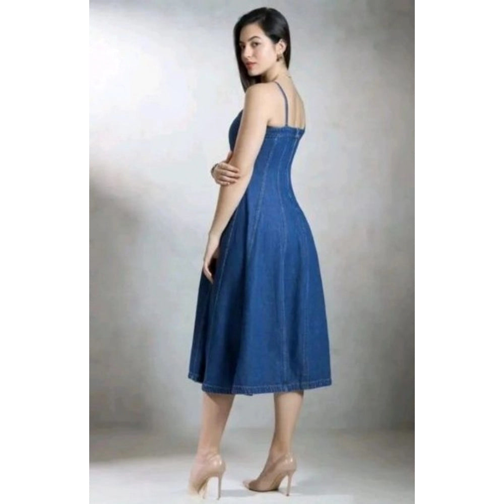 Women's Casual Denim Sleeveless Dress (Blue)