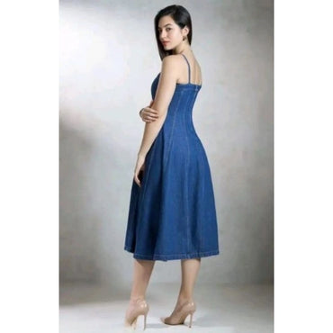 Women's Casual Denim Sleeveless Dress (Blue)