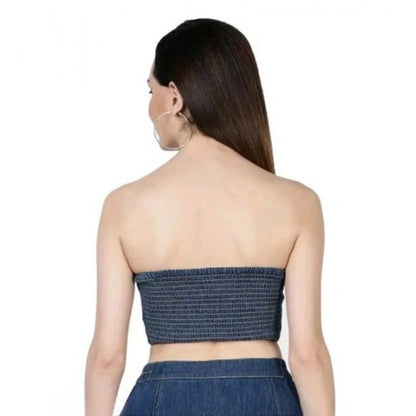 Women's Casual Denim Sleeveless Bluster Top (Blue)