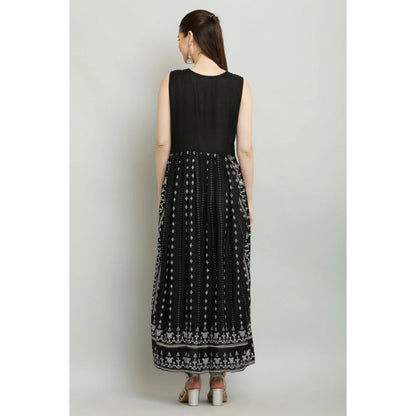 Women's Casual Rayon Sleeveless Kurti (Black)