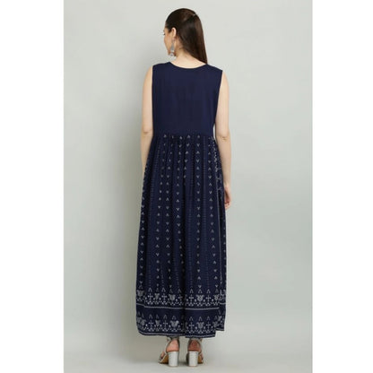 Women's Casual Rayon Sleeveless Kurti (Blue)