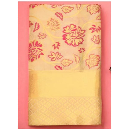 Women's Soft Lichi Silk Printed Saree With Unstitched Blouse 5.5Mtr (Gold)