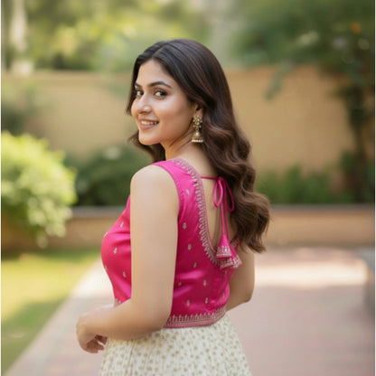 Women's Zimmi Choo Sequin Work V-Neck Padded Blouse (Pink 38 Ready (Self Alterable 36–40)