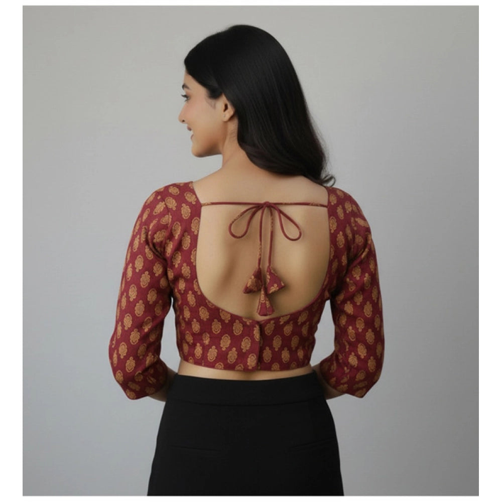 Women's Ajrakh Cotton Printed Halter Neck Padded Blouse (Maroon 38 Ready (Self Alterable 36–40)