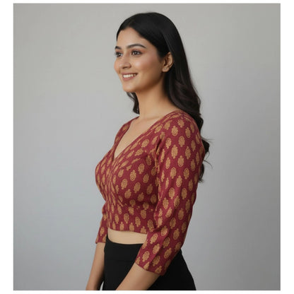 Women's Ajrakh Cotton Printed Halter Neck Padded Blouse (Maroon 38 Ready (Self Alterable 36–40)