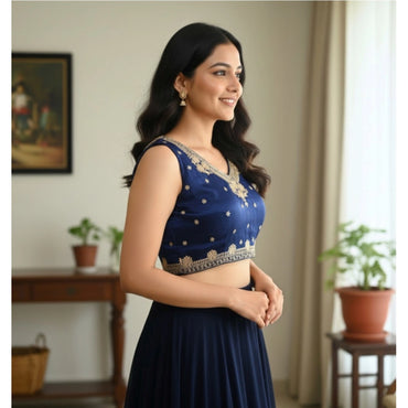 Women's Zimmi Choo Embroidered V-Neck Padded Blouse (Navy 38 Ready (Self Alterable 36–40)