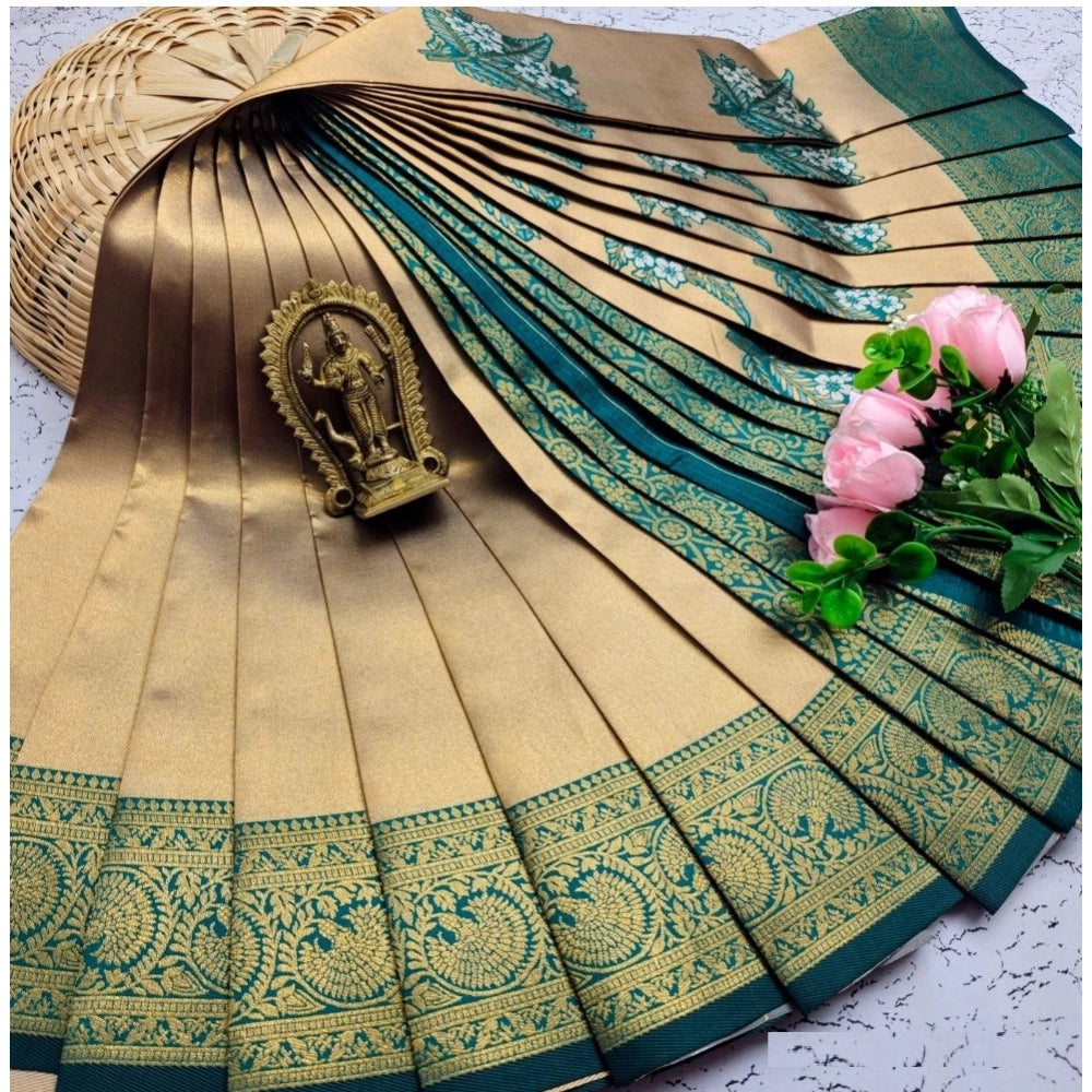 Women's Soft Silk Printed Saree With Unstitched Blouse 5.5Mtr (Gold)