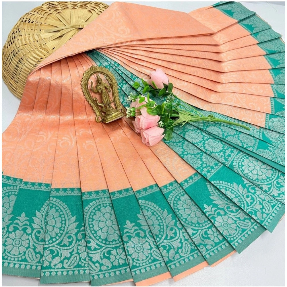 Women's Soft Silk Printed Saree With Unstitched Blouse 5.5Mtr (Orange)